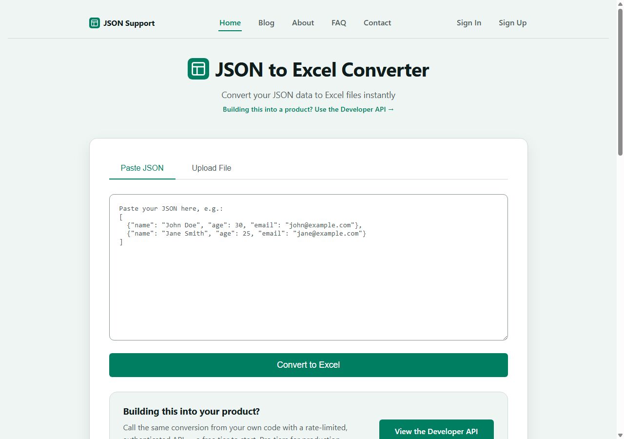 New York, Technical, JSON Support:  Free JSON/CSV To Excel Conversion, Plus A Dev API