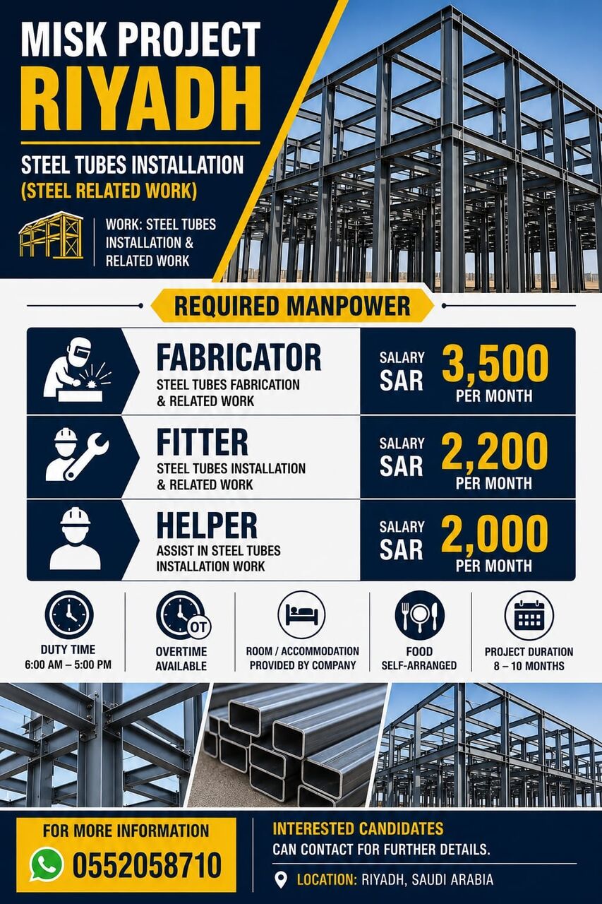 Riyadh, Jobs, Helper,Fitter, Febricator