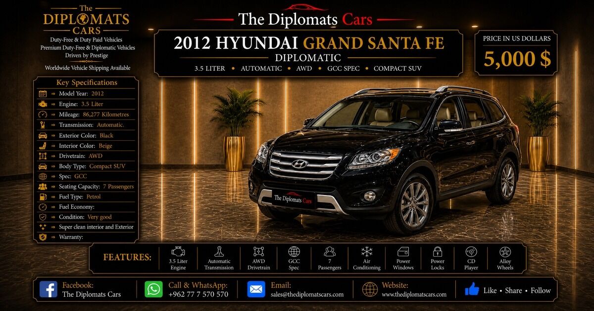 Amman, Vehicles, Cars & Trucks , JOD 3500,  Hyundai Santa Fe Limited,  2012,  Automatic,  86277 KM,   Diplomatic