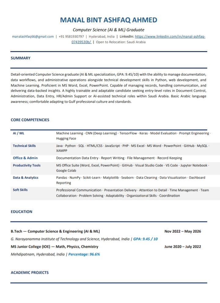 Hyderabad, Job Seekers, B.Tech Graduate Seeking Job Opportunities In Saudi Arabia