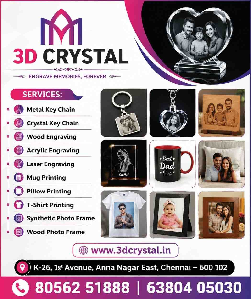 Chennai, Businesses For Sale, . Make Your Photographs Stand Out With 3D Crystal Engraving