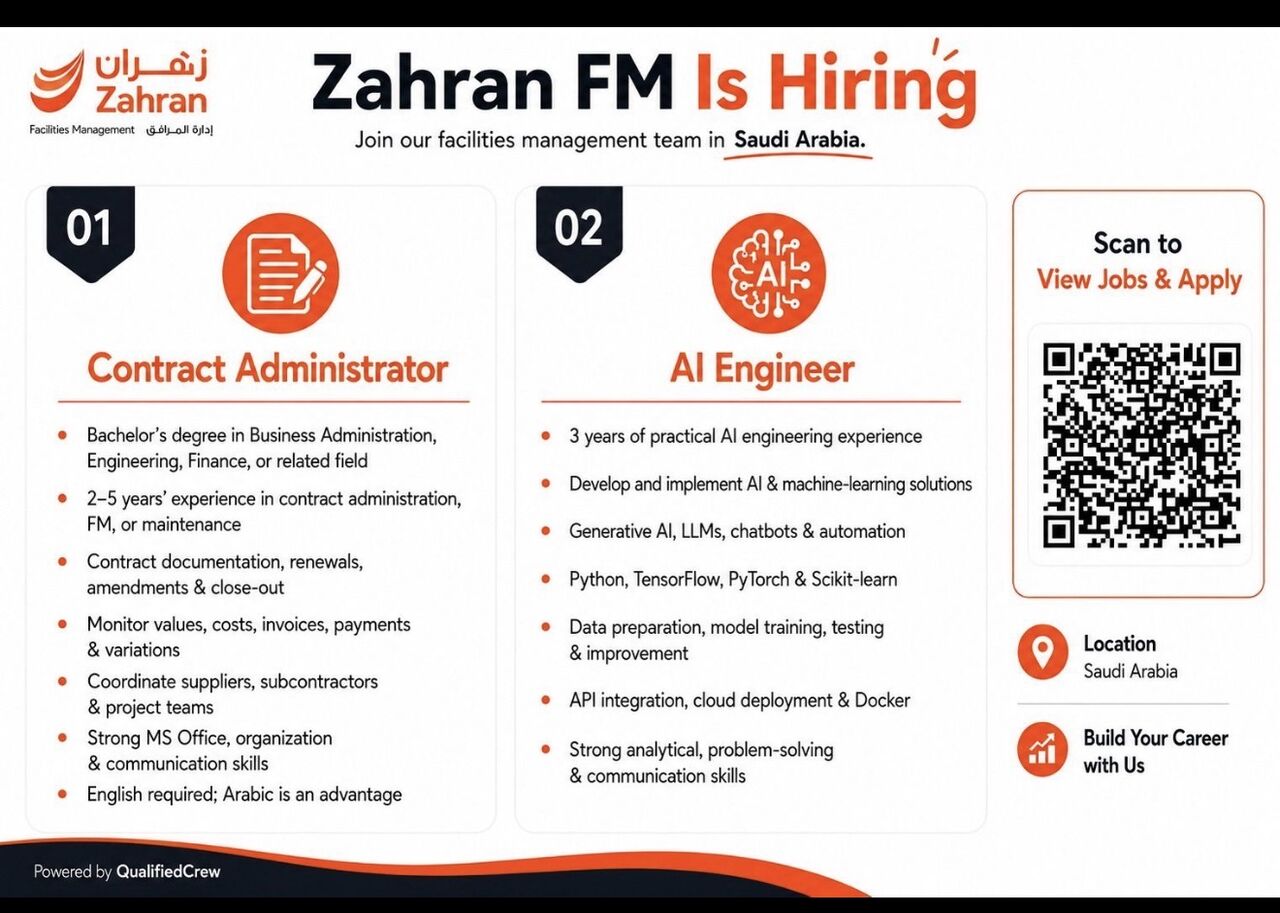Riyadh, Jobs, Zahran FM Is Hiring: Contract Administrator & AI Engineer