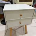 SAR 80,  White Bed Side Table, Double Drawer, Wood