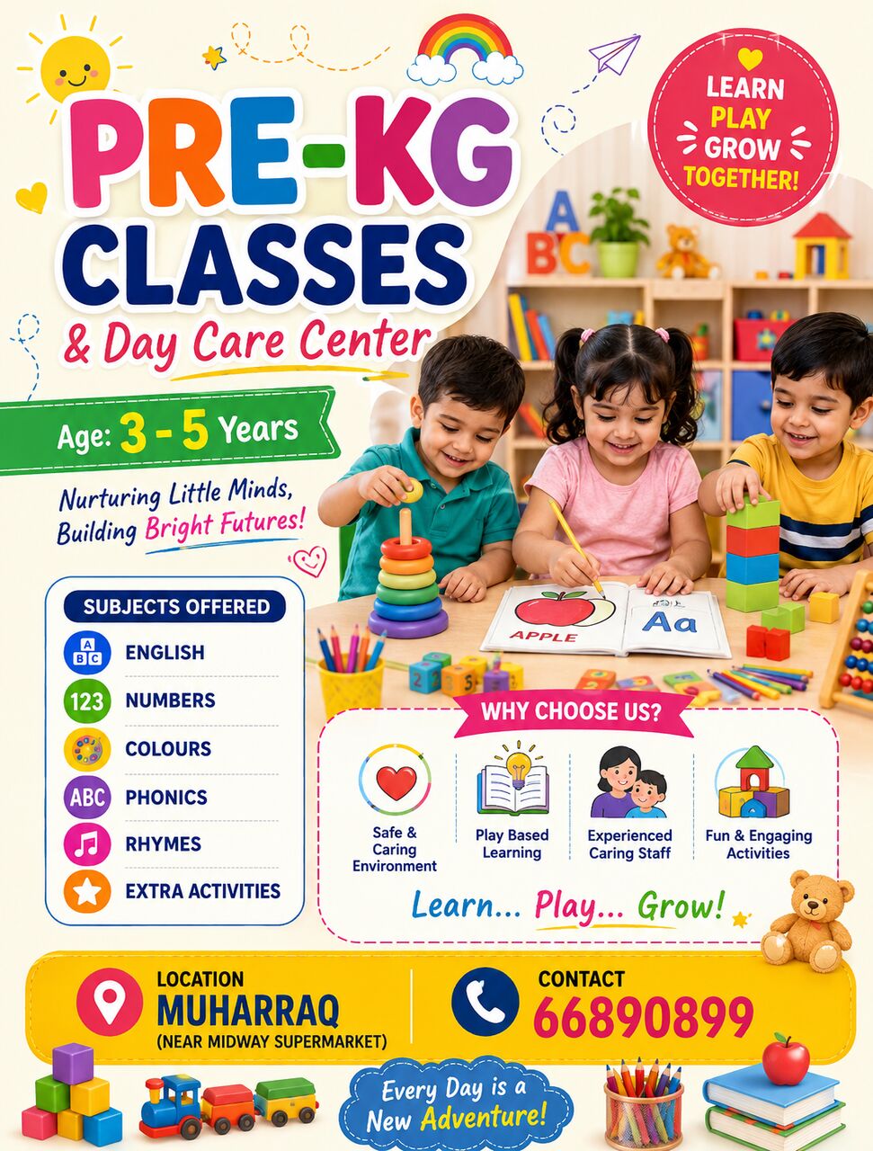Muharraq, Daycare, PRE KG CLASSES AND DAY CARE   صفوف ما قبل الروضة ورعاية الأطفال الن