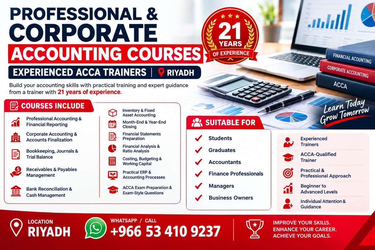 Riyadh, Lessons Offered, Accounting, AI & Computerised Accounting Training | Riyadh