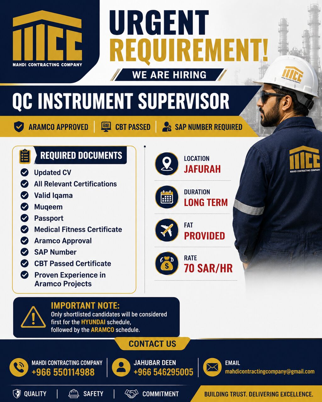 Jubail, Jobs, URGENT REQUIREMENT &ndash; QC INSTRUMENT SUPERVISOR