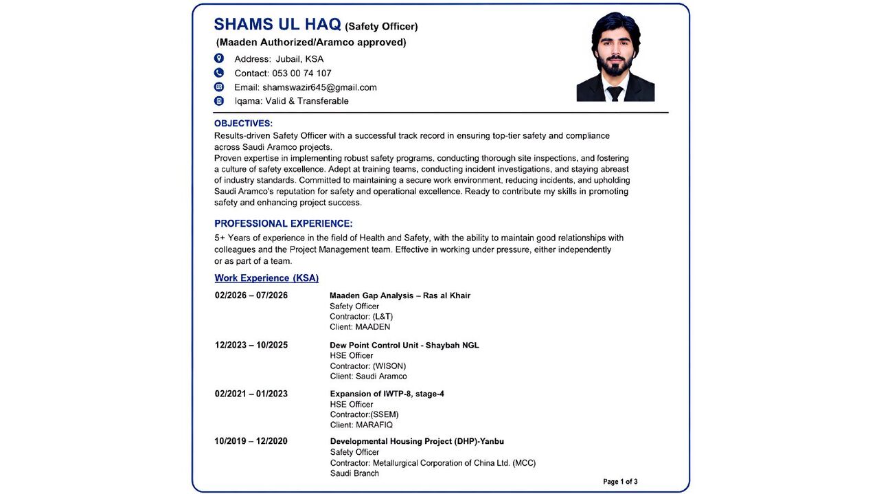 Jubail, Job Seekers, Aramco Approved & Ma