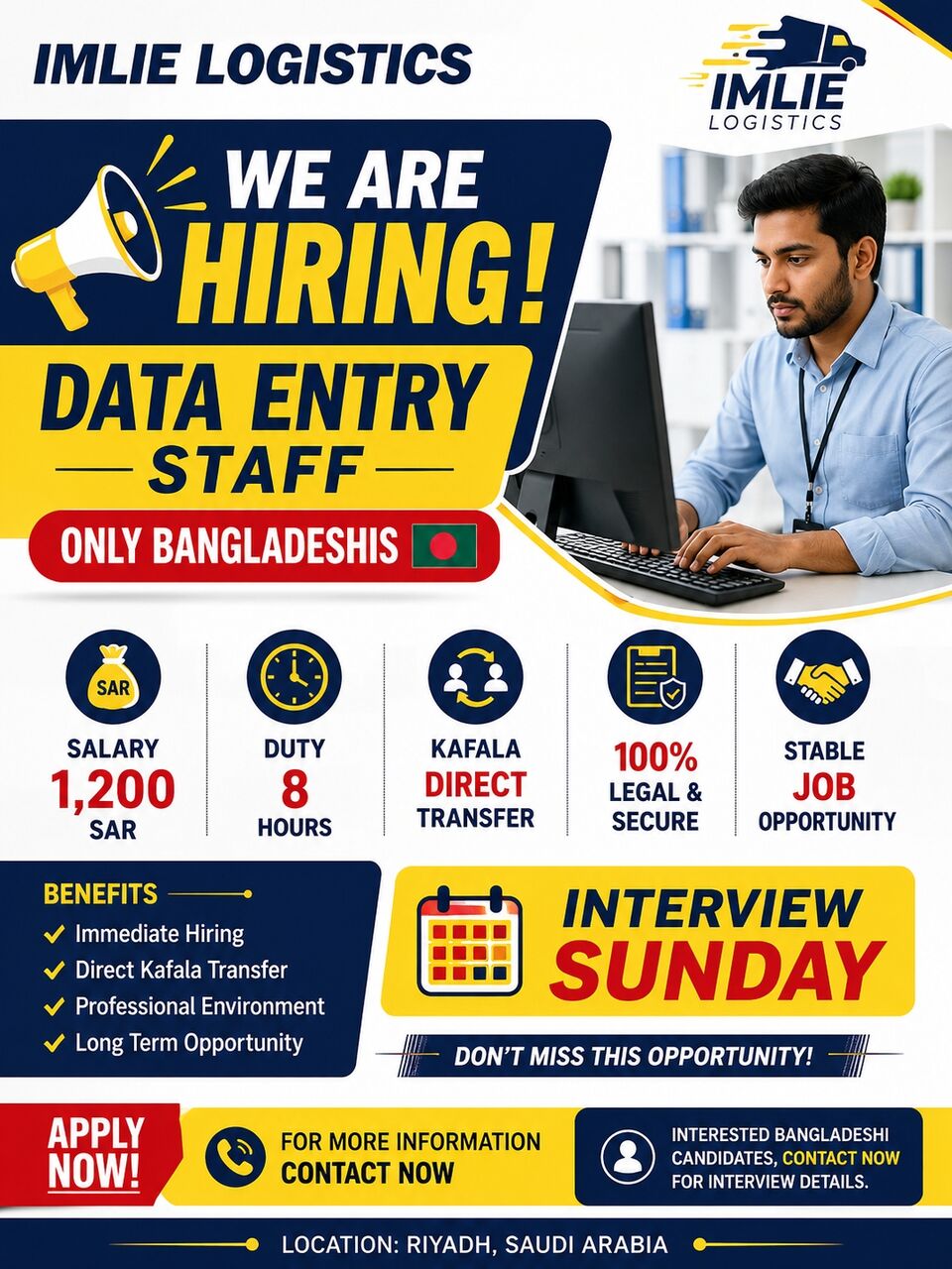 Riyadh, Jobs, DATA ENTRY STAFF ONLY BANGLADESHI
