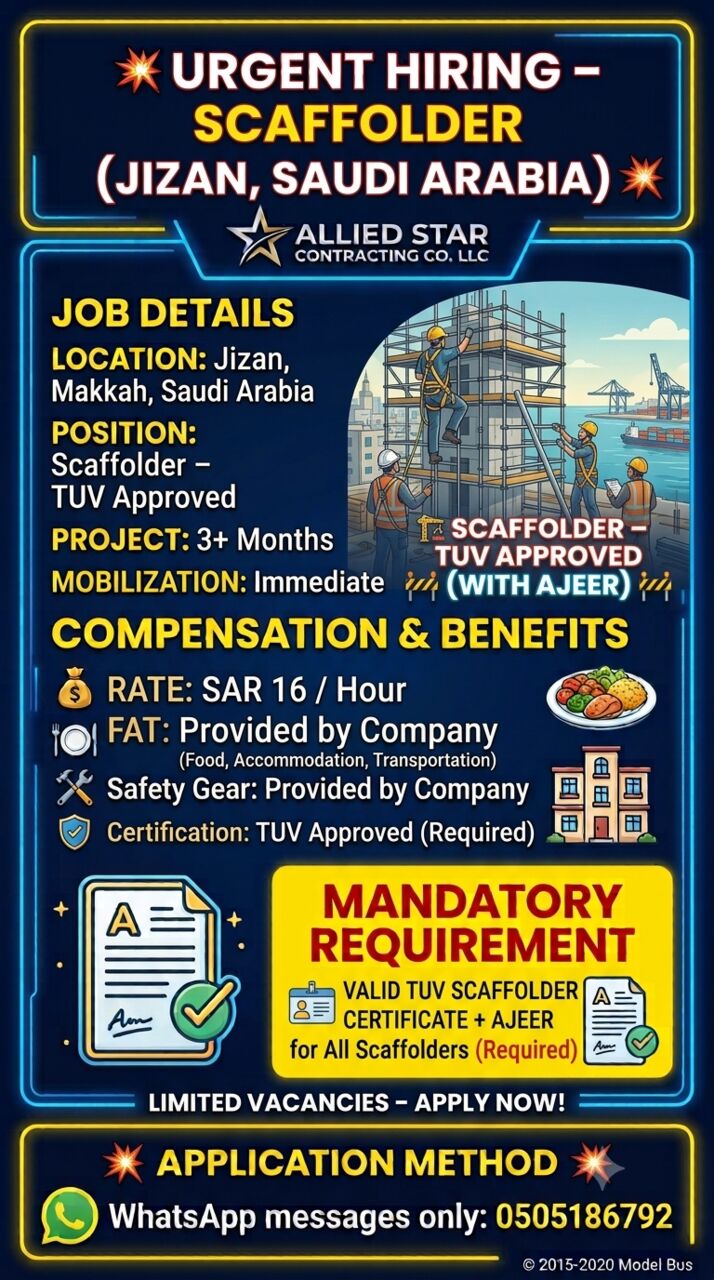 Riyadh, Jobs, URGENT HIRING &ndash; SCAFFOLDER   &ndash; TUV APPROVED WITH AJEER MUST