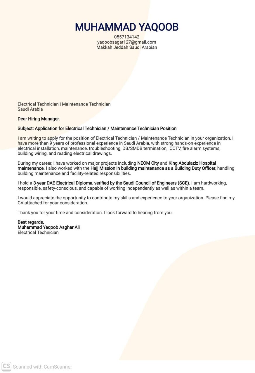 Jeddah, Job Seekers, Electrical Technician Forman