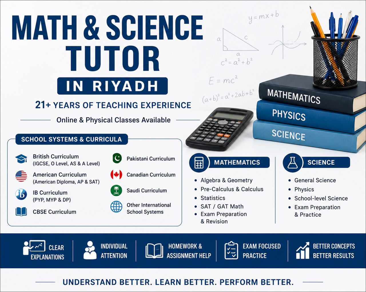 Riyadh, Lessons Offered, Math & Science Tutor | IGCSE, O/A Levels, IB, American, AP, CBSE & SAT/GAT