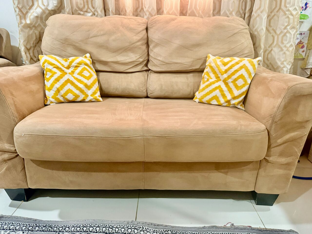 Al Rabwah, Furniture, SAR 750,  Beige 3-Seater + 2-Seater + Recliner Sofa Set For Sale | Riyadh