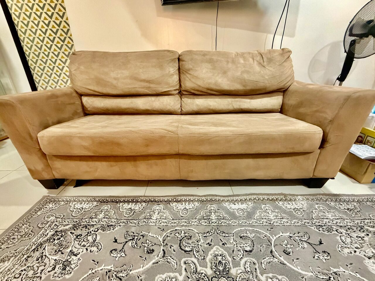 Al Rabwah, Furniture, SAR 750,  Beige 3-Seater + 2-Seater + Recliner Sofa Set For Sale | Riyadh