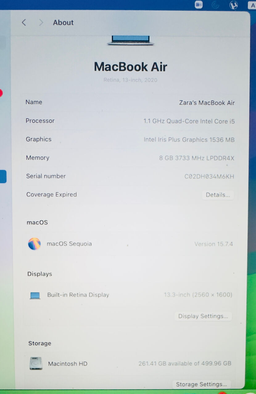 Al Aziziyah, Electronics, SAR 1500,  MacBook Air With 13.3-inch Retina Display, Core I5 Processor/10th Gen/macOS/8GB RAM/512 GB