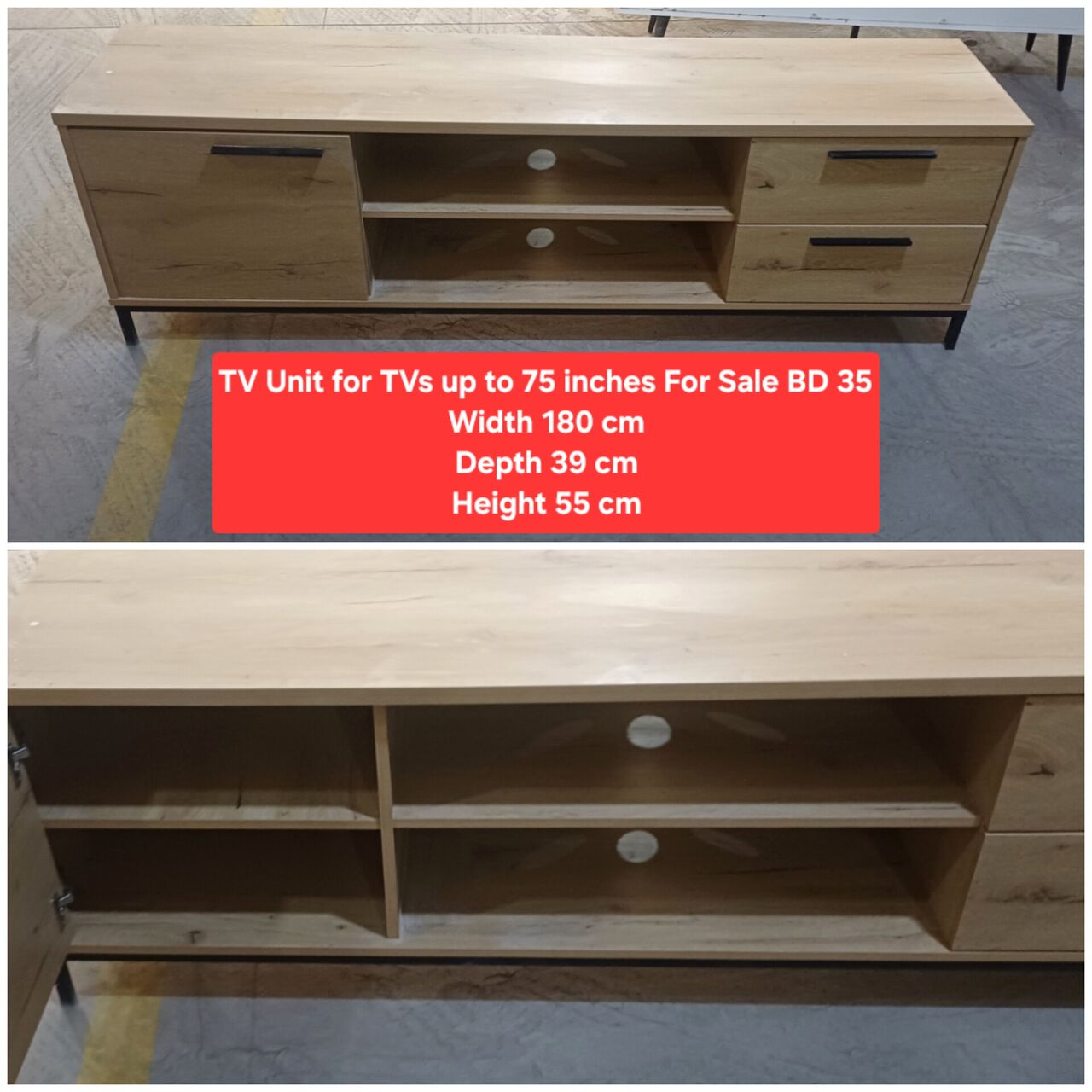 Manama, Furniture, BHD 35,  ✅️ Tv Unit For Up To 75 Inches Tv  For Sale In Good Condition With Delivery
