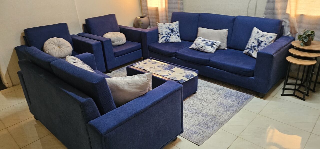 Olaya, Furniture, SAR 650,  7-Seater Navy Blue Sofa Set With Center Table For Sale