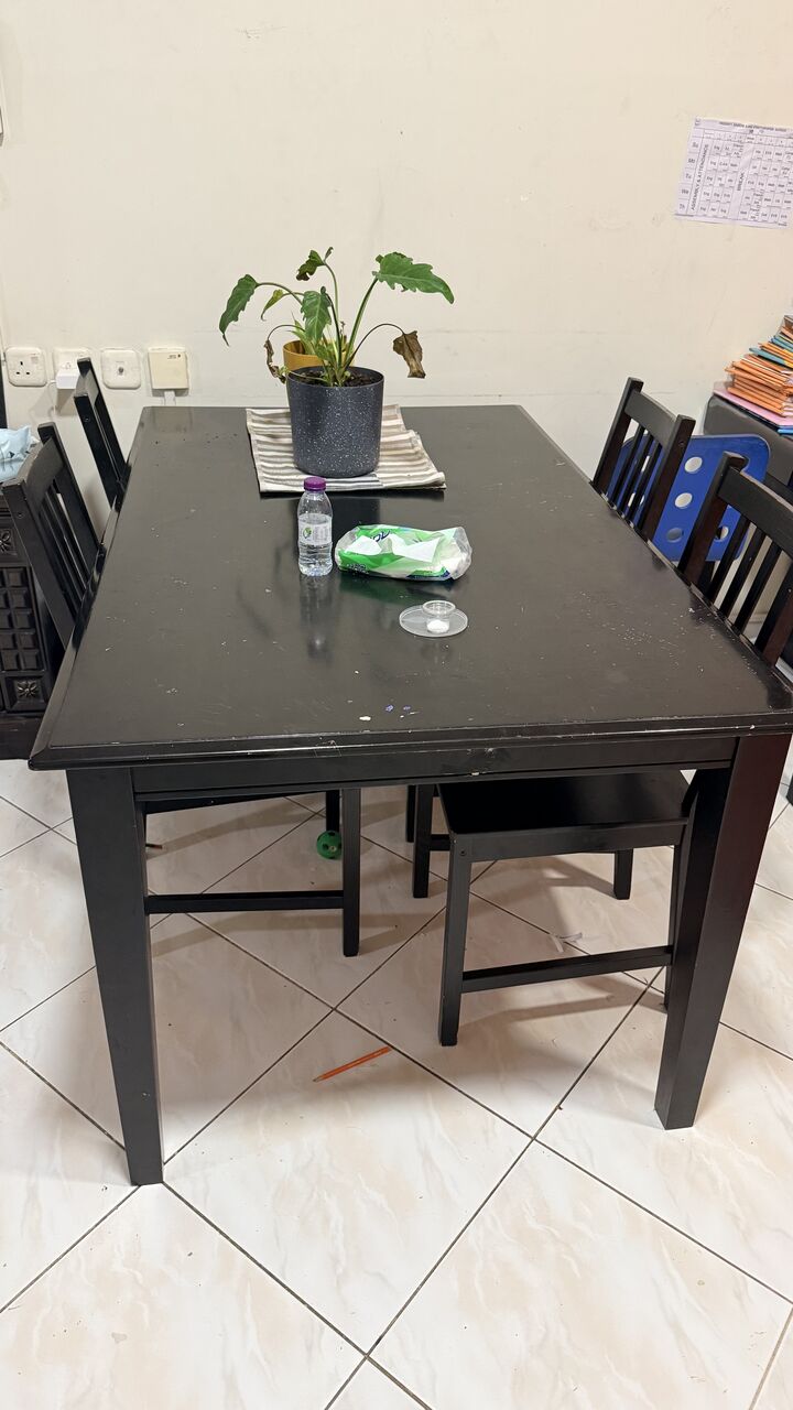 Riyadh, Furniture, SAR 400,  6 Seater Wooden Dining Table With 4 Chairs, Kids Slide, Vaccum Cleaner