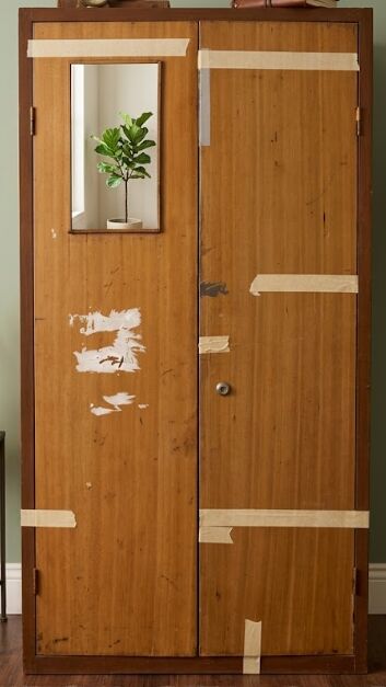 Jubail, Furniture, SAR 79,  🚪 For Sale: Brown Steel 2-Door Wardrobe With Built-In Mirror 🪞 :: URGENT