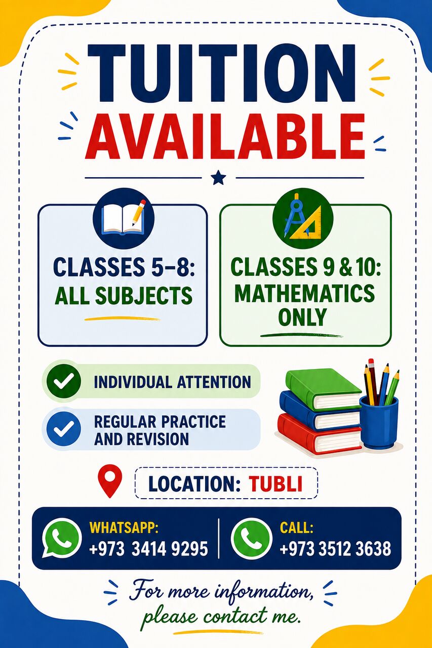 Tubli, Lessons Offered, Tuition