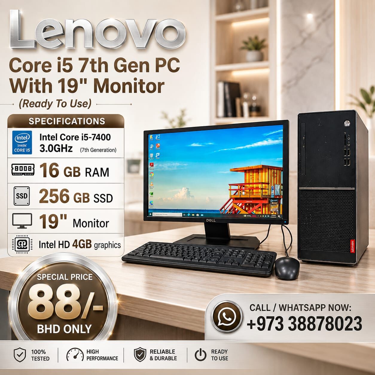 Manama, Tablet Computers, BHD 88,  Lenovo Core I5 7th Gen 3.0Ghz 16GB RAM 256GB SSD 19" Monitor Computer Set Ready To Use