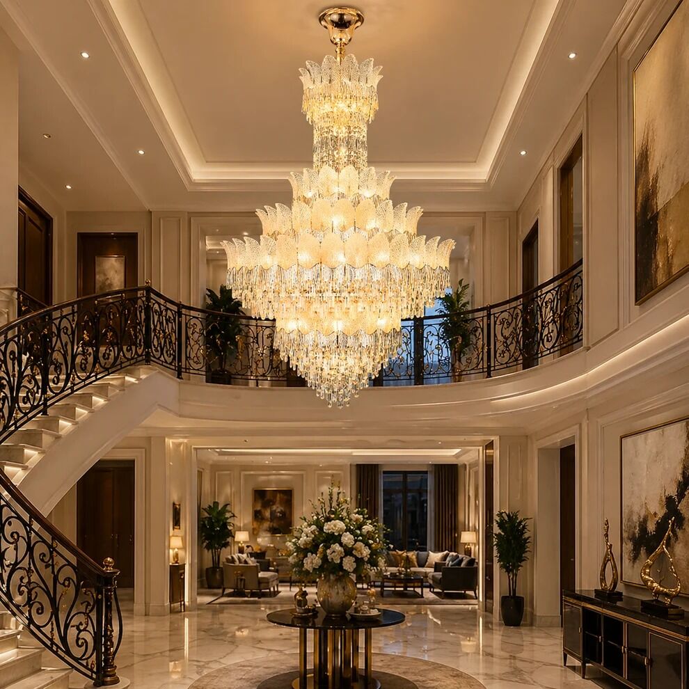 New Delhi, Business, Luxury Duplex Chandeliers In India &ndash; Double Height & Staircase Lighting