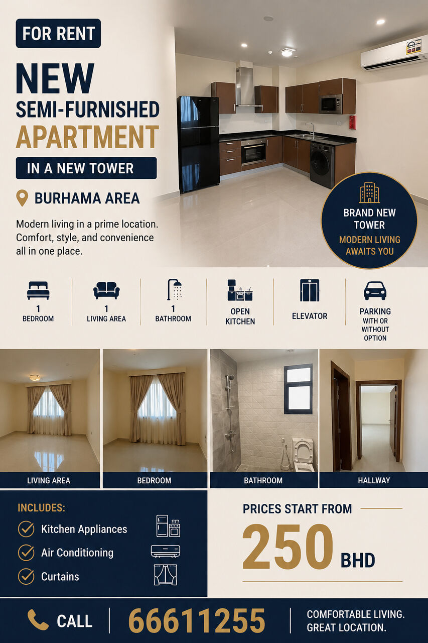 Burhama, Apartments, Flats, Houses & Villas, BHD 250/month,  1 BR,  For Rent Semi Furnished 1 Bedroom Located @ Burhama Close To Dana Mall