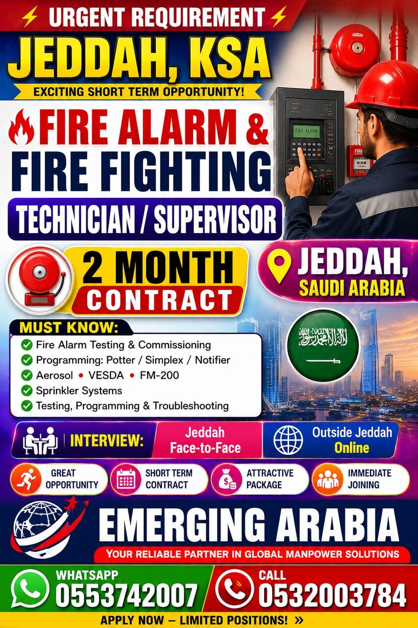 Jeddah, Jobs, Fire Alarm & Fire Fighting Tech / Supervisor