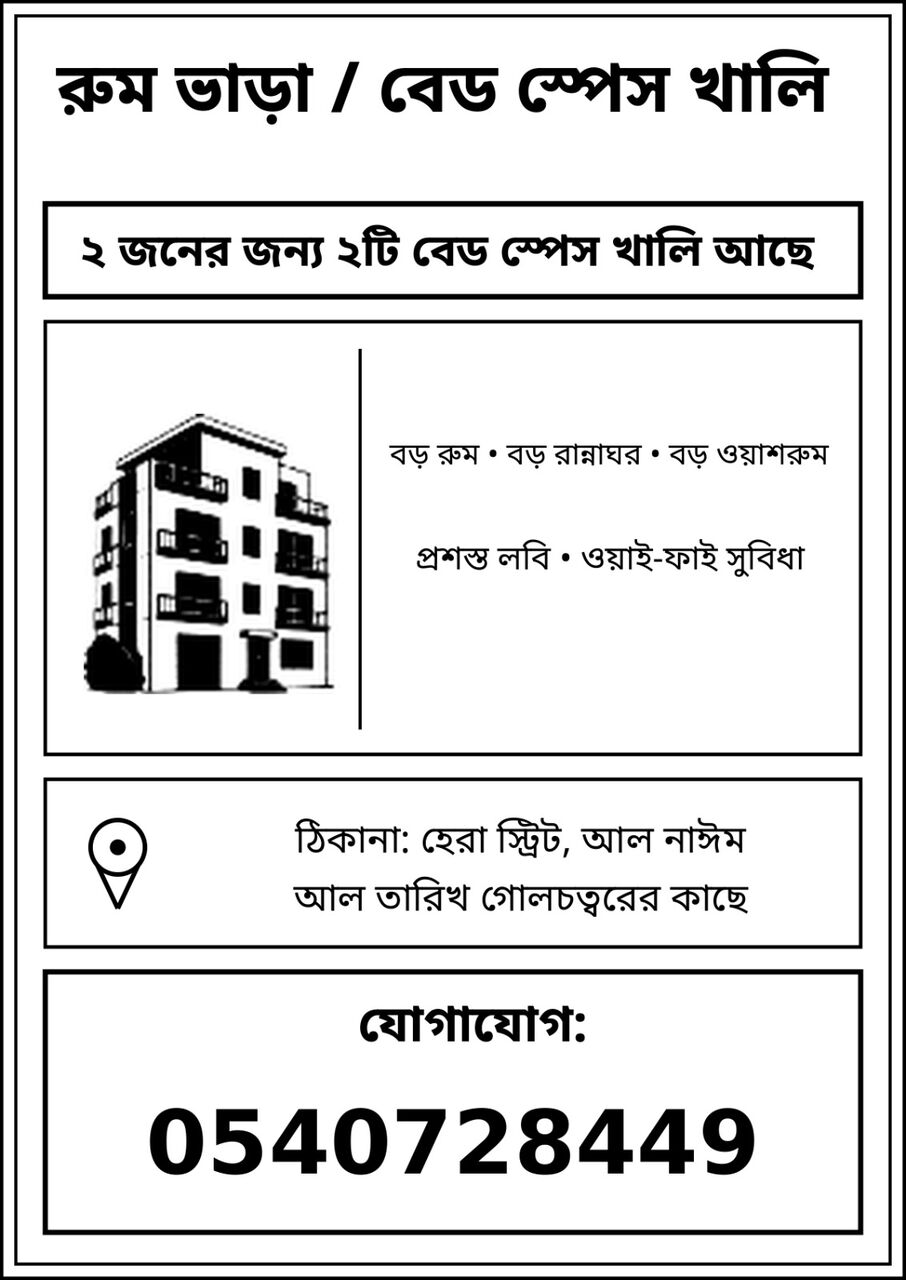 Jeddah, Bedspace For Rent, SAR 250/month,  Bad Spaces Available For Person.  Near By Roundabout Tarikh Hera Streets.