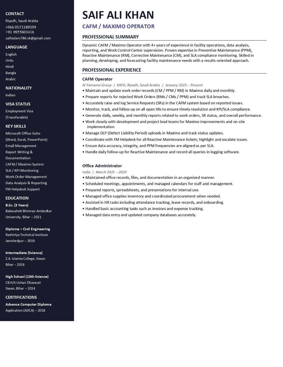 Mumbai, Job Seekers, Cafm Operator