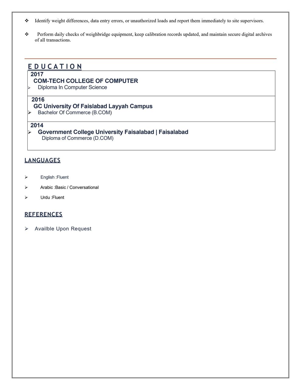 Riyadh, Job Seekers, Available For Data Entry/weighbridge Operator