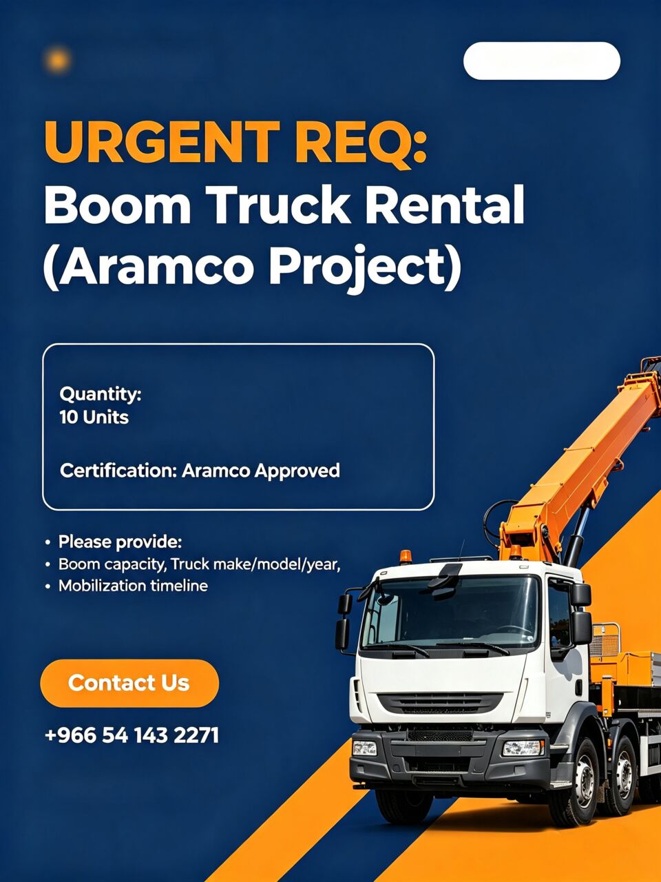 Riyadh, Heavy Equipment, SAR 1,  ​URGENT RFQ: 10x Boom Trucks Required (Dhahran Project)