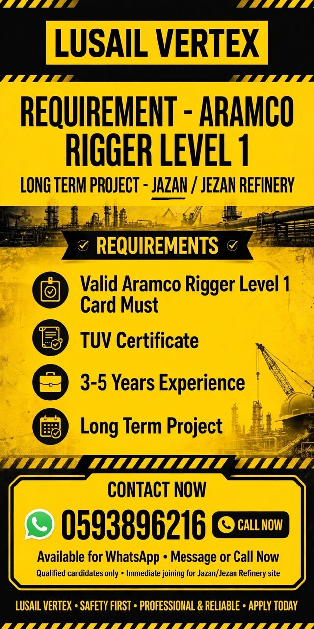 Jubail, Jobs, Aramco Rigger Level 1