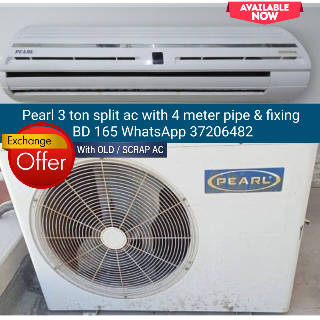 Manama, Air Conditioners, BHD 165,  ✅️ Pearl 3 Ton Split Ac For Sale In Good Condition With Fixing