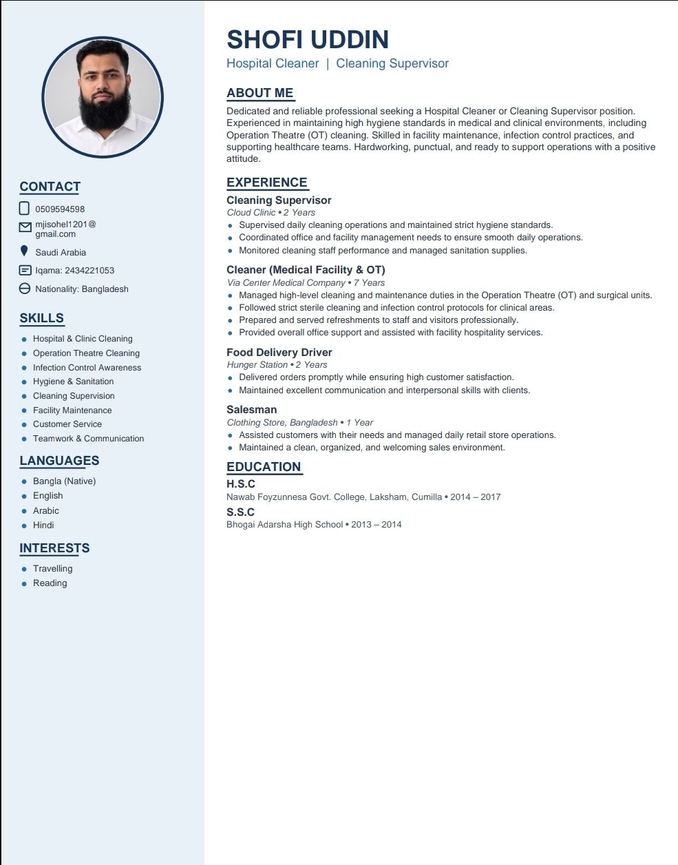 Riyadh, Job Seekers, Hospital Cleaning Supervisor Or Tea Boy,Office Boy