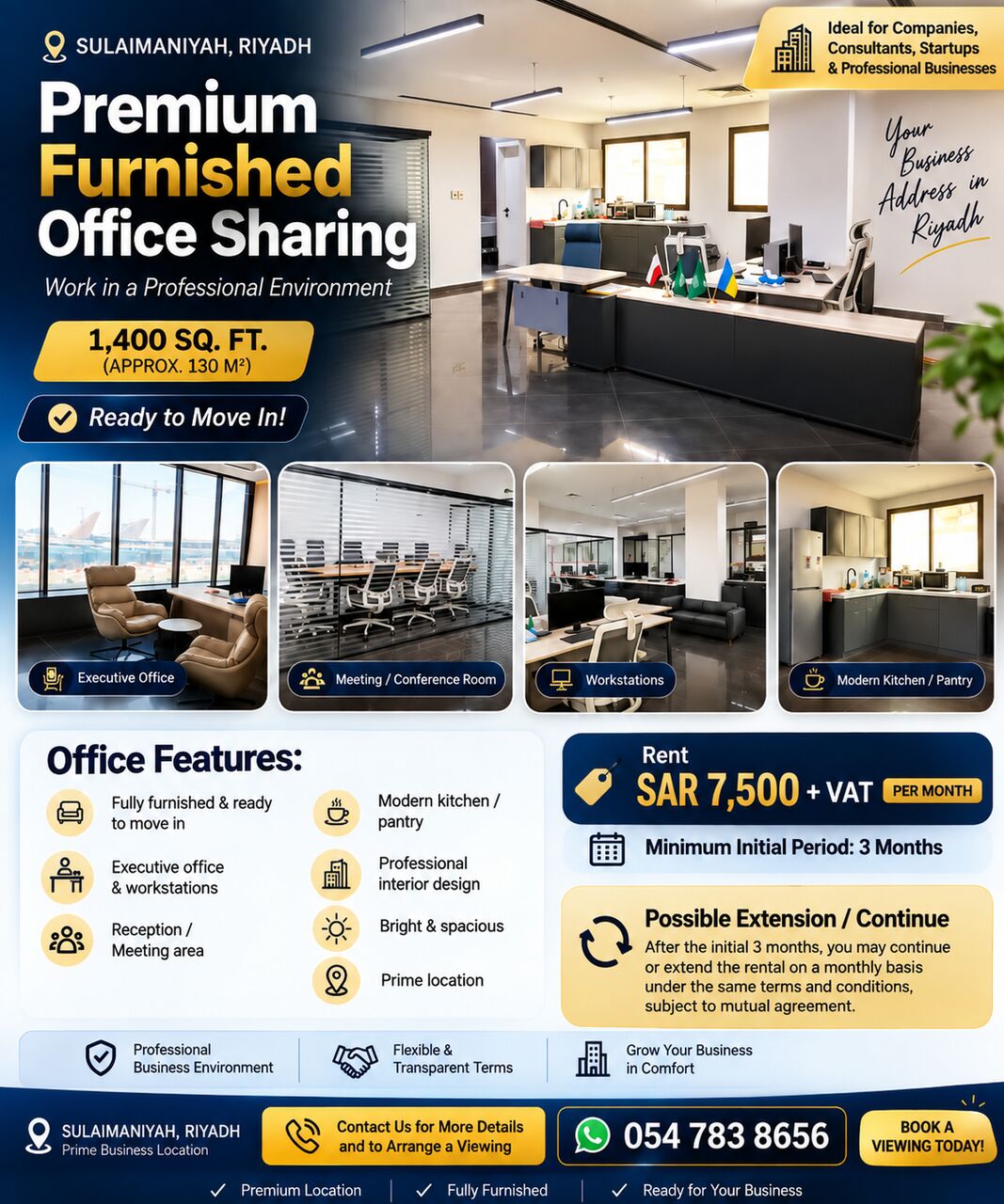 Riyadh, Offices, SAR 7500,  1400 Sq. Feet,  🏢 PREMIUM FURNISHED OFFICE SHARING – SULAYMANIYAH, RIYADH