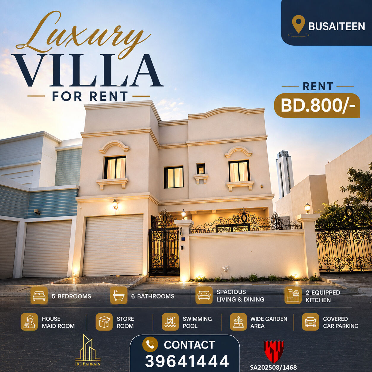 Busaiteen, Villas, BHD 800,  Furnished,  350 Sq. Meter,  Luxury Living In Busaiteen &ndash; Fully Furnished 5 BHK Villa | BD. 800/-