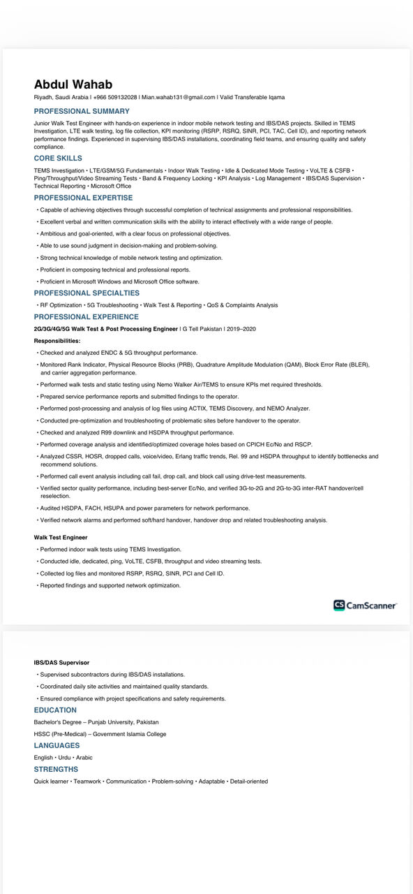 Riyadh, Job Seekers, Telecom Rf Expert Walktester