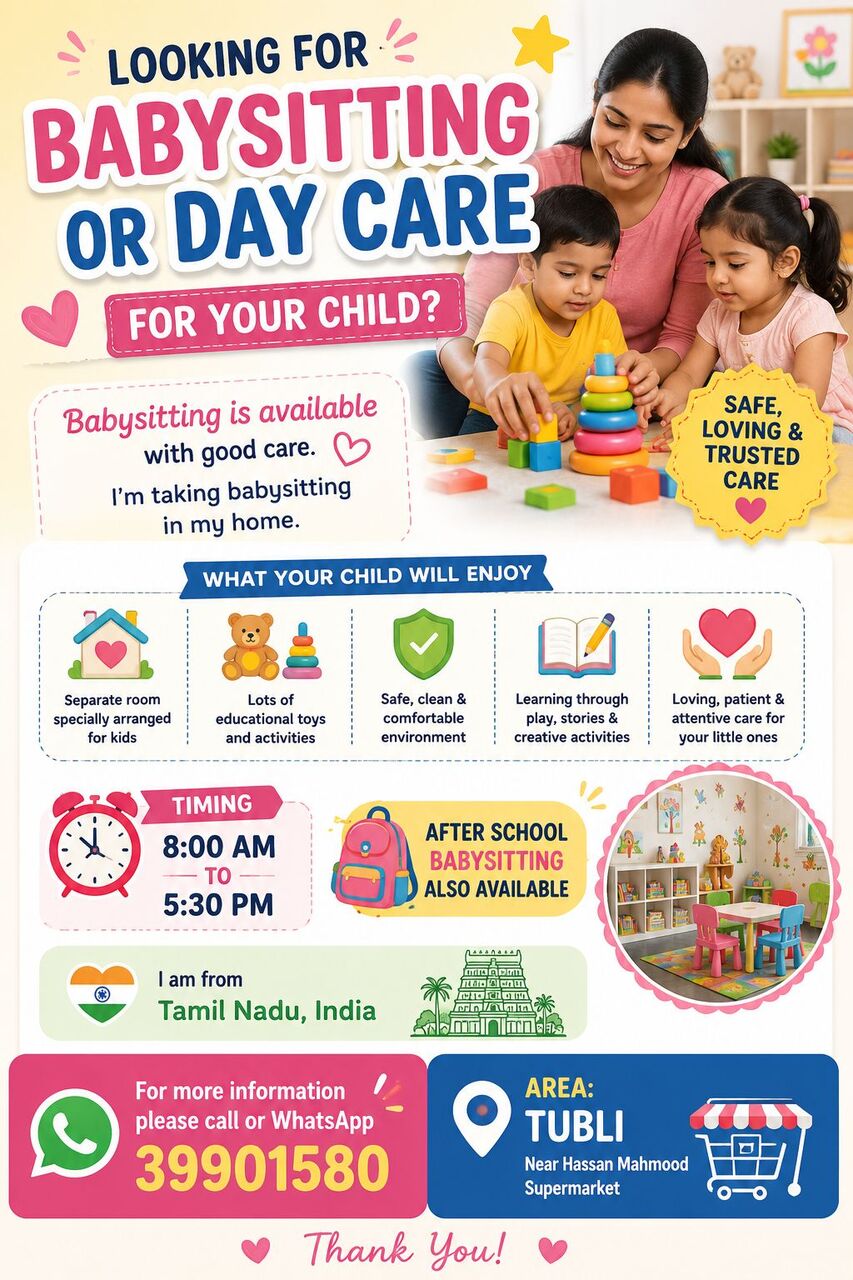Tubli, Daycare, Day Care And Baby Sitting Available