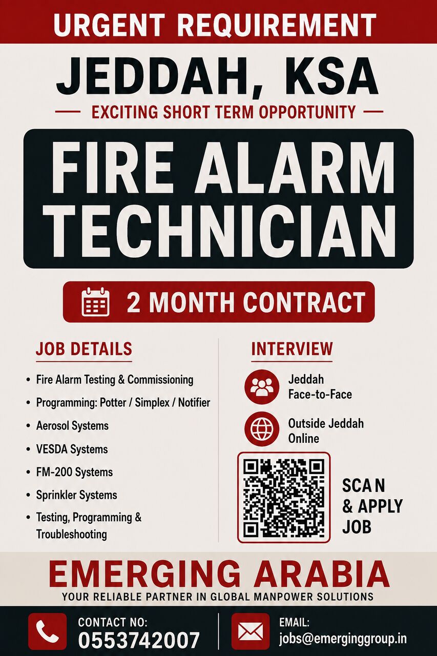 Jeddah, Jobs, FIRE ALARM TECHNICIAN | JEDDAH