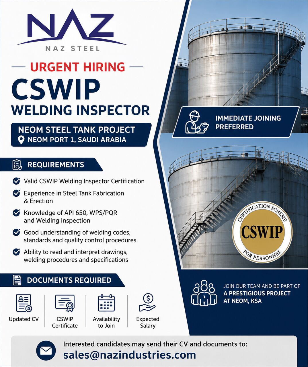 Riyadh, Jobs, CSWIP Welding Inspector