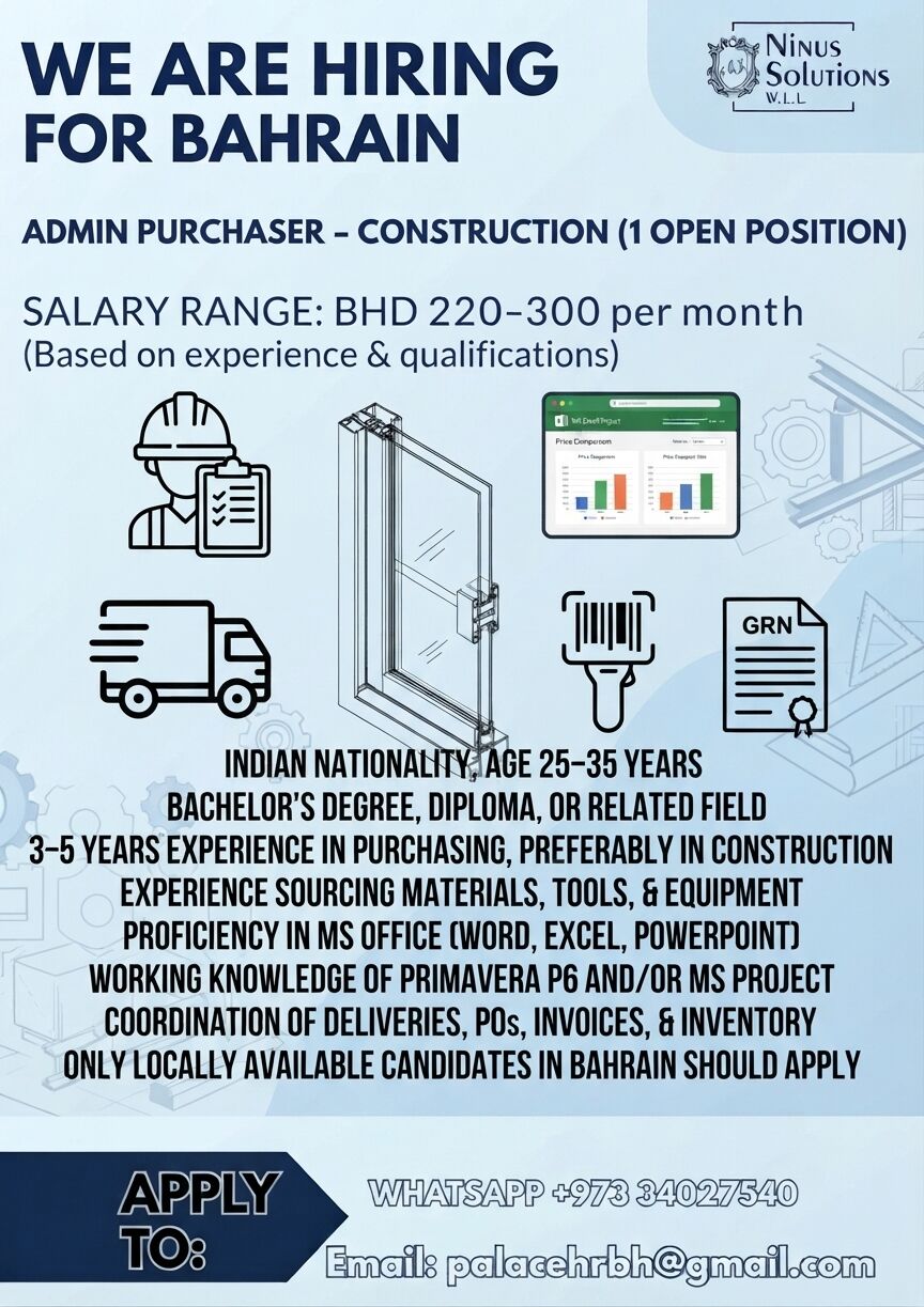 Manama, Jobs, ADMIN/ PURCHASER- LOCAL HIRE ONLY- BAHRAIN