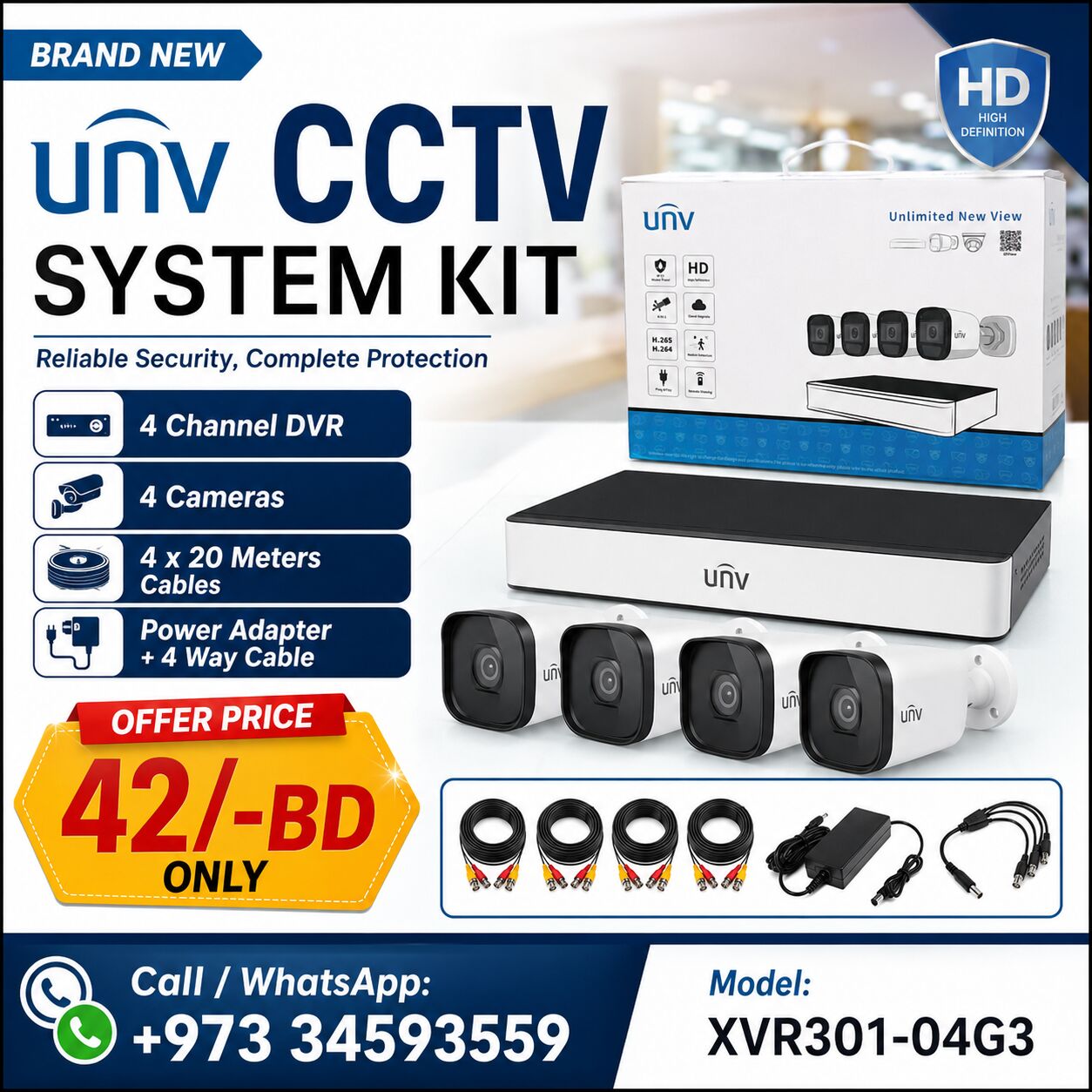 Isa Town, Computers, BHD 42,  Brand New CCTV System Full Kit 4 Channel DVR BoxPack With 4 Cameras + 20 Meters X 4 Cables