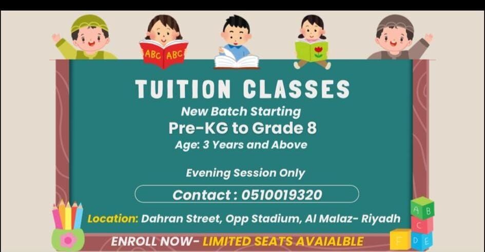 Al Malaz, Lessons Offered, Evening Tuition Classes (Pre-KG To Grade 8) In Al Malaz, Riyadh &ndash; Enroll Now!
