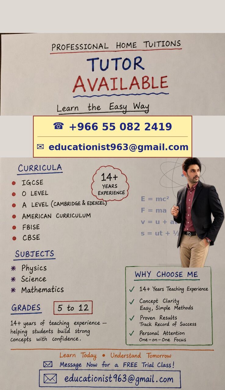 Riyadh, Lessons Offered, Tutor Available , Mathematics,  Physics And Science