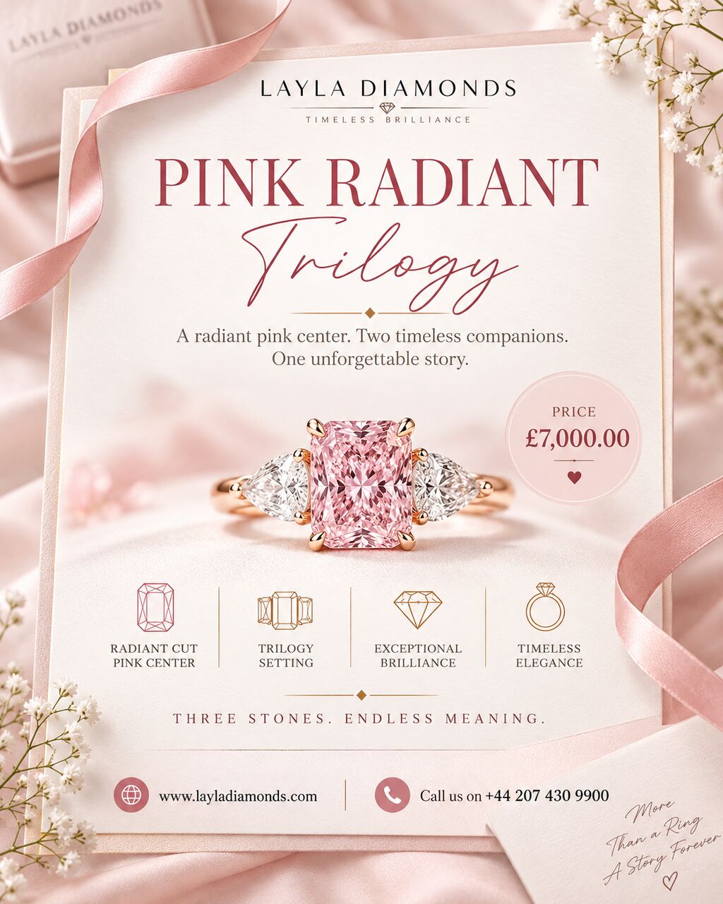 London, Jewelry, GBP 7,  Pink Radiant Trilogy: Elegant Pink Diamond Style | Layla Diamonds