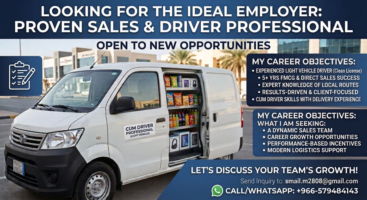 Jeddah, Job Seekers, SALES REPRESENTATIVE CUM DRIVER_LIGHT VEHICLE