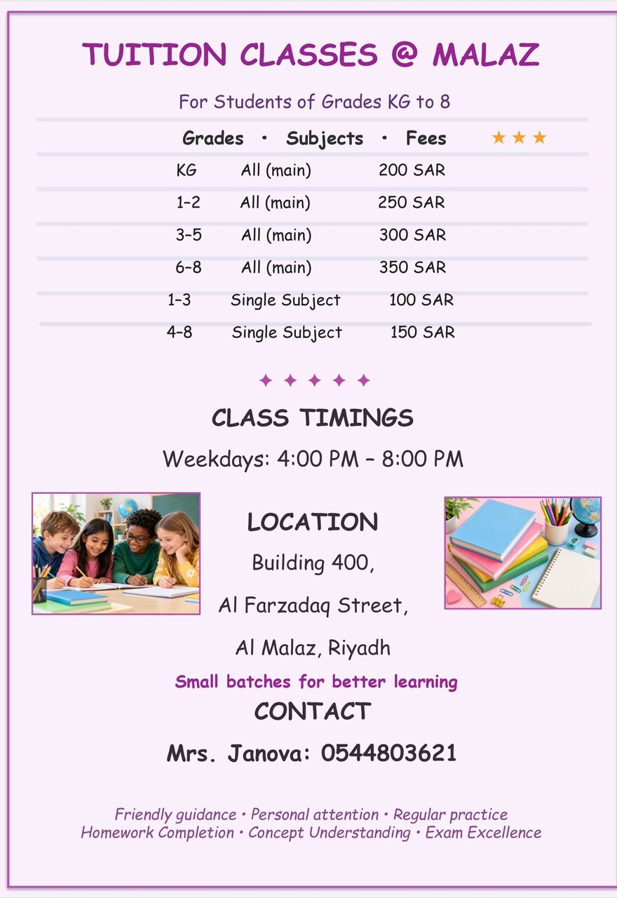 Al Malaz, Education, Home Tution, Malaz