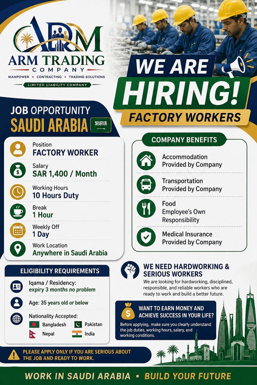 Riyadh, Jobs, Factory Worker