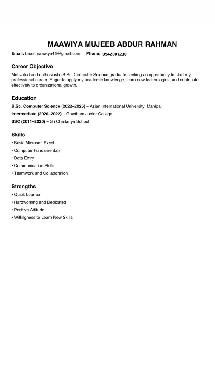 Dammam, Job Seekers, I Am A Recent B.Sc. Computer Science Graduate Seeking An Entry-level Position Where I Can
