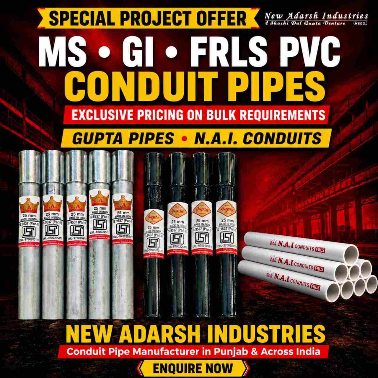 Punjab, Materials, Special Project Offer On MS, GI & FRLS PVC Conduit Pipes | Bulk Supply Across India